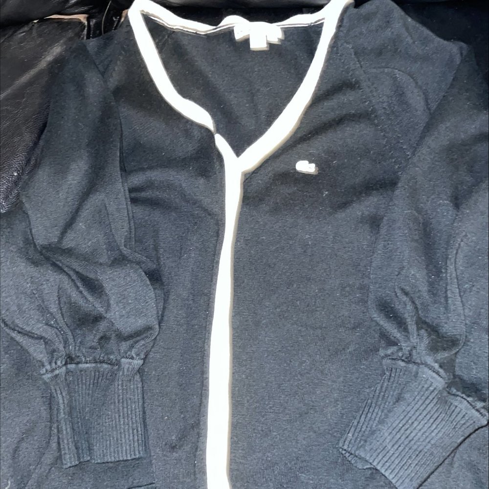 Lacoste Black and White Trim Buttoned Sweater Cardigan